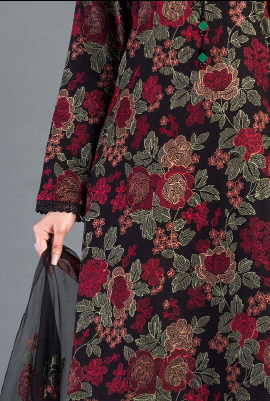 3 Piece Unstitched Heavy Embroidered Lawn Suit With Heavy Embroidered Bamber Chiffon Dupatta