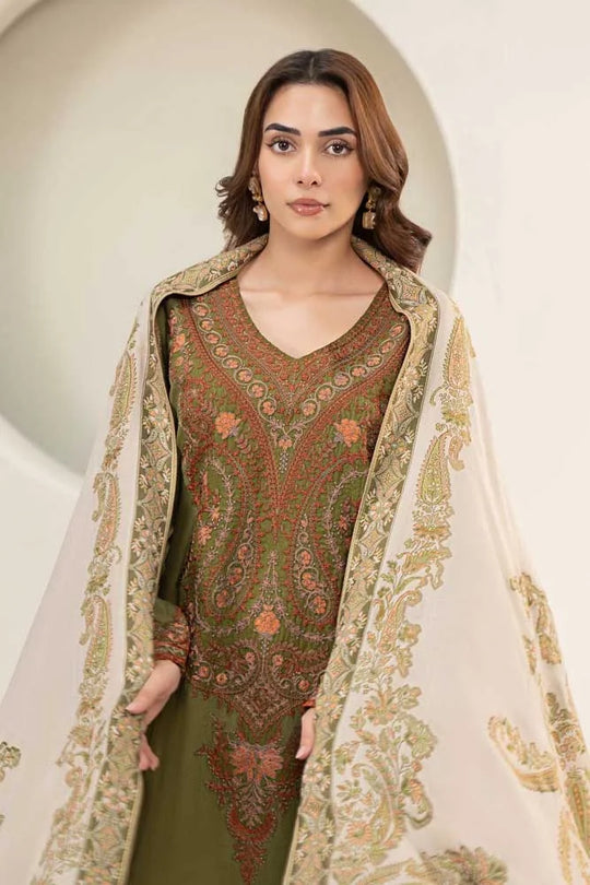 Maria B - 3PC Lawn Embroidered Suit With Printed Diamond Dupatta