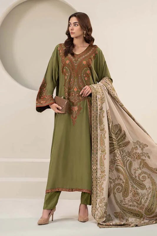 Maria B - 3PC Lawn Embroidered Suit With Printed Diamond Dupatta