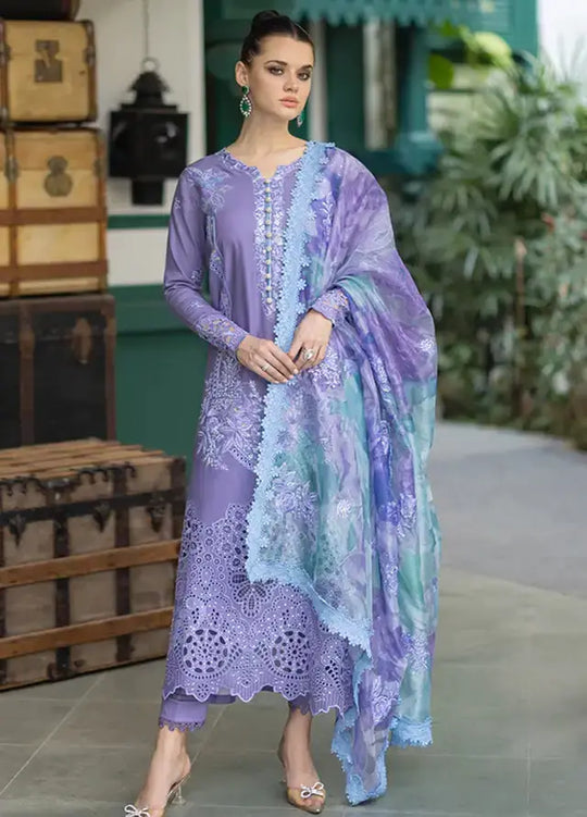 3 Piece Unstitched Heavy Embroidered Chickan Kari Pure Lawn Suit with Printed Lawn Dupatta