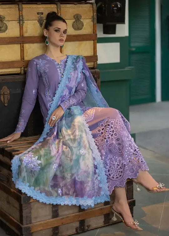 3 Piece Unstitched Heavy Embroidered Chickan Kari Pure Lawn Suit with Printed Lawn Dupatta