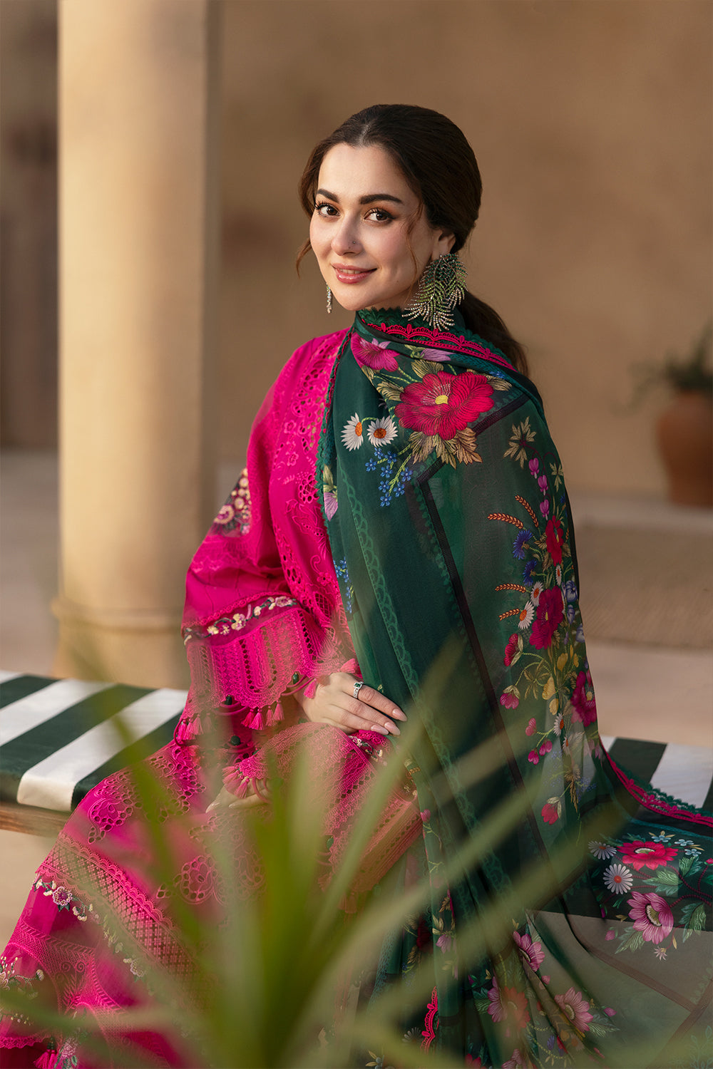 Saira Rizwan 3 Piece Embroidered Dhanak Suit With Printed Shawl