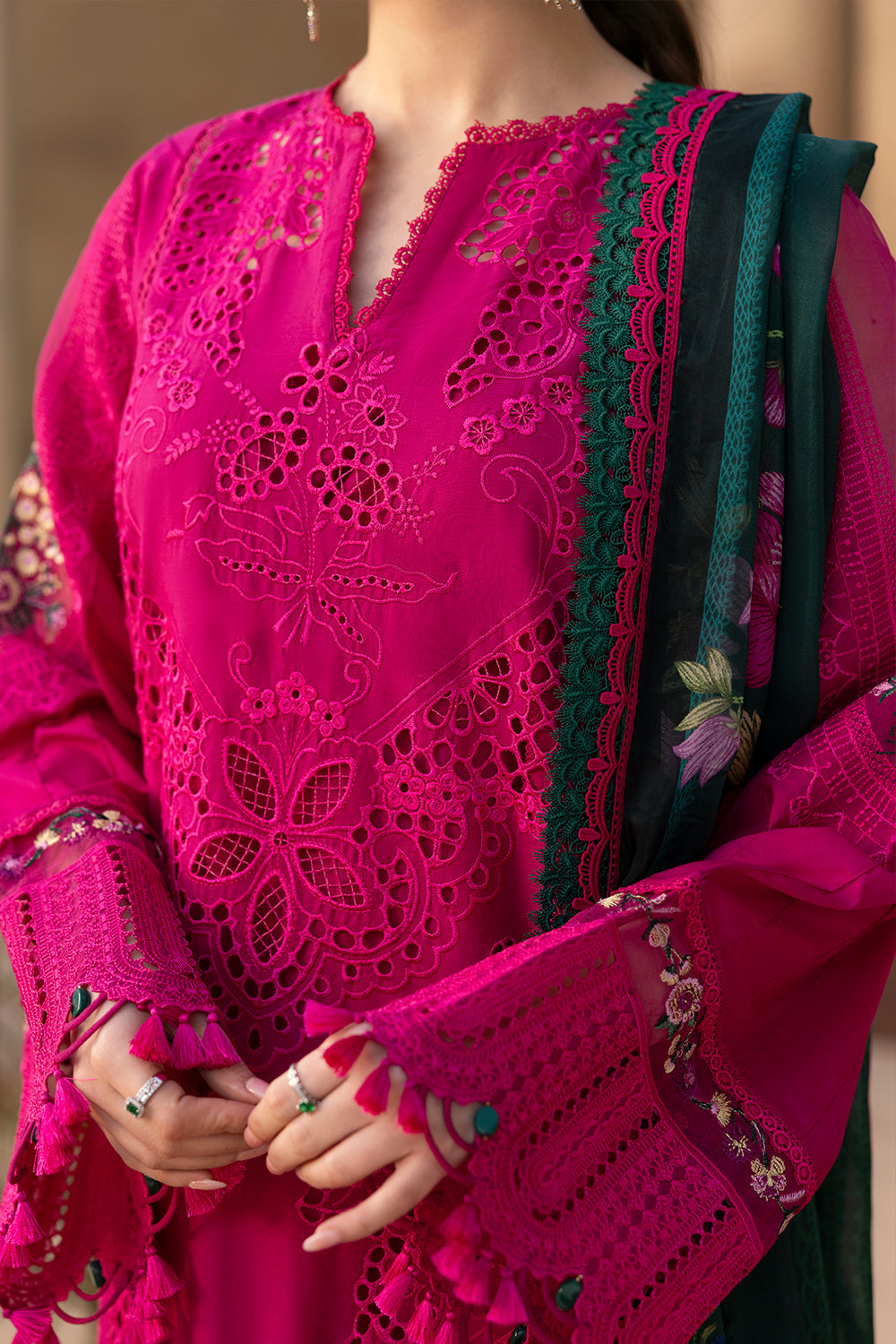 Saira Rizwan 3 Piece Embroidered Dhanak Suit With Printed Shawl