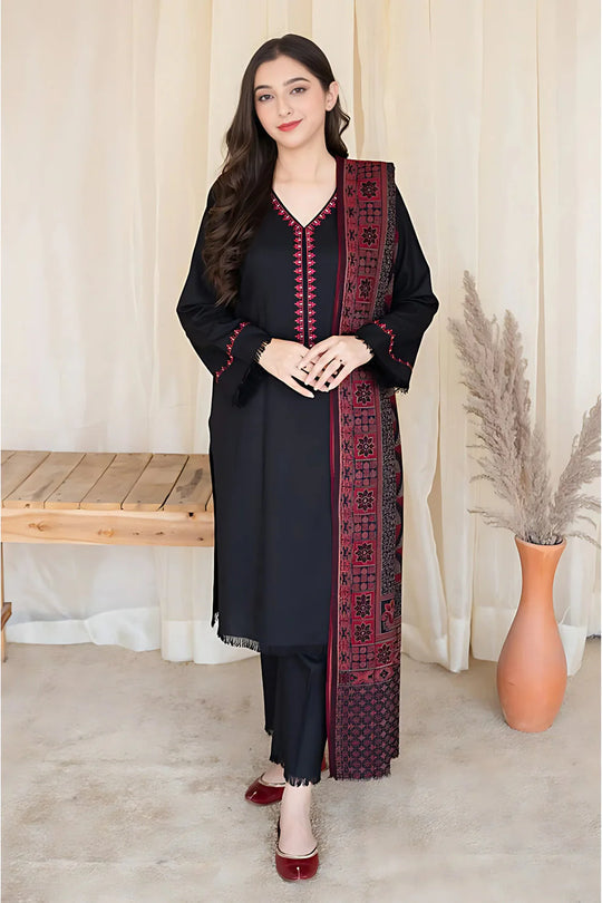 Aisling - 3PC Dhanak Embroidered Shirt with Dhanak Printed Shawl