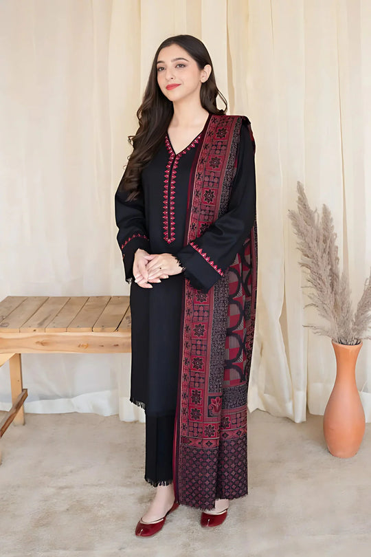Aisling - 3PC Dhanak Embroidered Shirt with Dhanak Printed Shawl