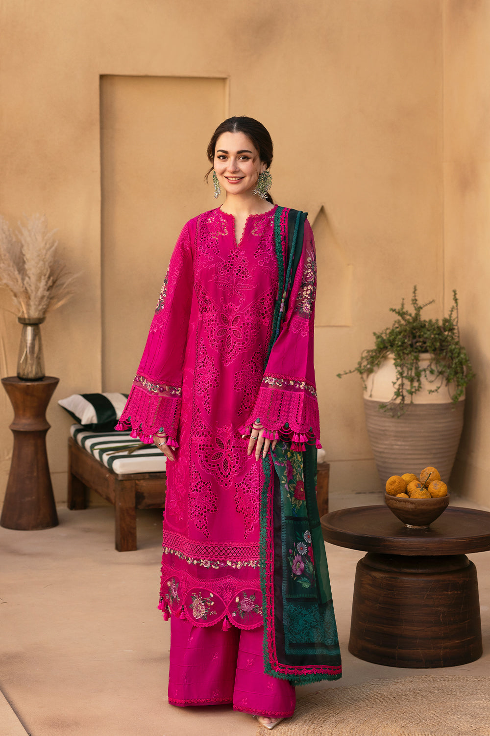 Saira Rizwan 3 Piece Embroidered Dhanak Suit With Printed Shawl