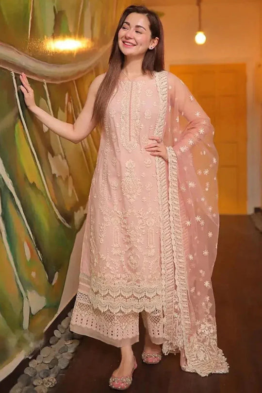 3 Piece Unstitched Heavy Embroidered Pure Lawn Suit with Heavy Embroidered Organza Dupatta