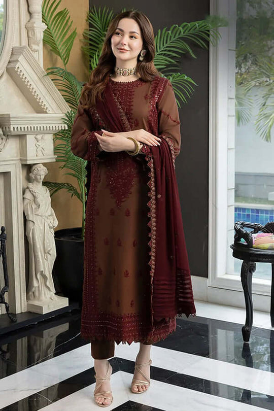 3 Piece Unstitched Heavy Embroidered Pure Lawn Suit with Heavy Embroidered Bamber Dupatta