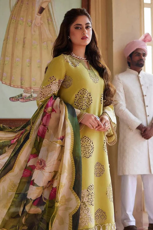 3 Piece Unstitched Heavy Embroidered Chickan Kari Pure Lawn Suit with Printed Lawn Dupatta